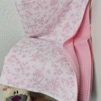 Decke aus Musselin für Baby Kinderdecke Musselin und Waffelpique  Kinderwagen Decke für Sommer rosa Taufgeschenk Bild 4