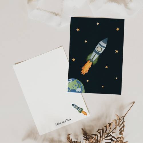 Postkarte Rakete "Guten Start" A6 Karte Weltall - Postkarte Weltraum Rakete - Schulanfang Postkarte für guten St