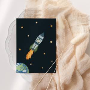 Postkarte Rakete "Guten Start" A6 Karte Weltall - Postkarte Weltraum Rakete - Schulanfang Postkarte für guten St Bild 5