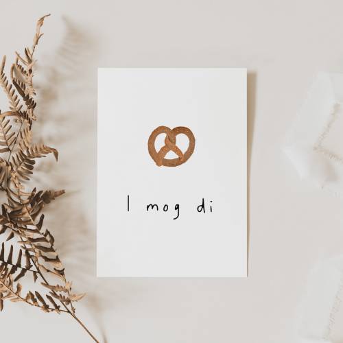 Bayrische Postkarte Brezel "I mog di" - Postkarte einfach so - Brezel-Karte - Ich mag dich Karte Bayrisch