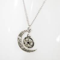 Silber Mondsichel-Pentagramm Halskette Bild 2