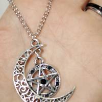 Silber Mondsichel-Pentagramm Halskette Bild 4