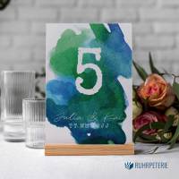 10 Tischkarten Aquarell blau grün DIY Hochzeit | Tischnummer personalisiert | PDF Vorlage Bild 2