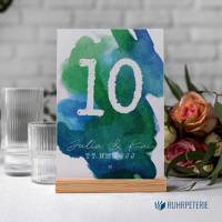 10 Tischkarten Aquarell blau grün DIY Hochzeit | Tischnummer personalisiert | PDF Vorlage Bild 3
