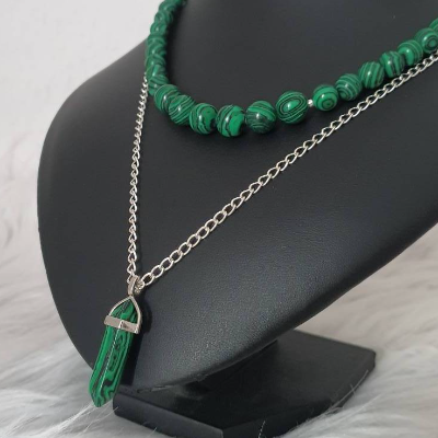 Perlenkette mit Kristall Anhänger/ Malachit Halskette/ Stilmix Kette /Einzelstück/ Halsketten Set/ Statement Schmuck