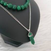 Perlenkette mit Kristall Anhänger/ Malachit Halskette/ Stilmix Kette /Einzelstück/ Halsketten Set/ Statement Schmuck Bild 3