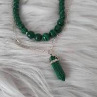 Perlenkette mit Kristall Anhänger/ Malachit Halskette/ Stilmix Kette /Einzelstück/ Halsketten Set/ Statement Schmuck Bild 4