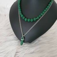 Perlenkette mit Kristall Anhänger/ Malachit Halskette/ Stilmix Kette /Einzelstück/ Halsketten Set/ Statement Schmuck Bild 5
