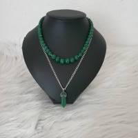 Perlenkette mit Kristall Anhänger/ Malachit Halskette/ Stilmix Kette /Einzelstück/ Halsketten Set/ Statement Schmuck Bild 6