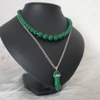 Perlenkette mit Kristall Anhänger/ Malachit Halskette/ Stilmix Kette /Einzelstück/ Halsketten Set/ Statement Schmuck Bild 7