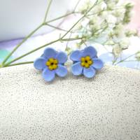 Kleine Ohrstecker, Vergissmeinnicht Ohrringe Polymer Clay, kleine Ohrringe, Blumen Ohrstecker, blaue Blumen Ohrringe Bild 1