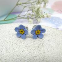 Kleine Ohrstecker, Vergissmeinnicht Ohrringe Polymer Clay, kleine Ohrringe, Blumen Ohrstecker, blaue Blumen Ohrringe Bild 6