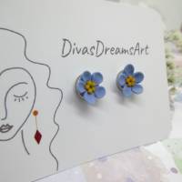 Kleine Ohrstecker, Vergissmeinnicht Ohrringe Polymer Clay, kleine Ohrringe, Blumen Ohrstecker, blaue Blumen Ohrringe Bild 9