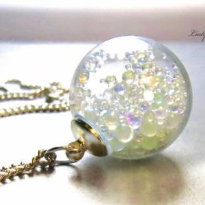 Halskette Seifenblasen Regenbogen Silber Kette mit Glaskugel funkelndes Geschenk Bild 1