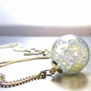 Halskette Seifenblasen Regenbogen Silber Kette mit Glaskugel funkelndes Geschenk Bild 3