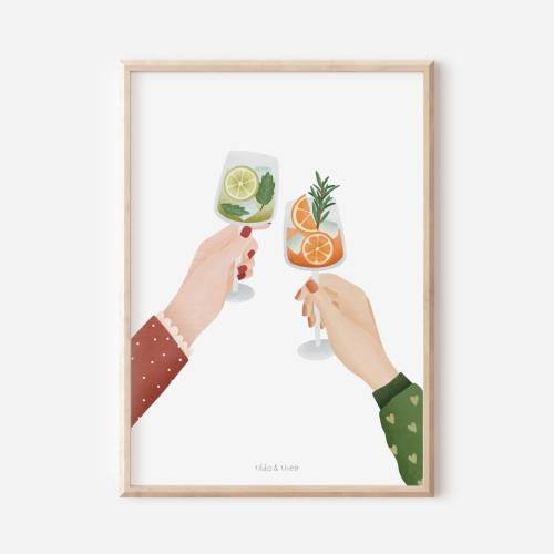 Poster Feiern Cocktails in Händen Kunstdruck Anstoßen Drinks Silvester - Wanddeko Küche Cheers Sekt Poster - Geschenk Be