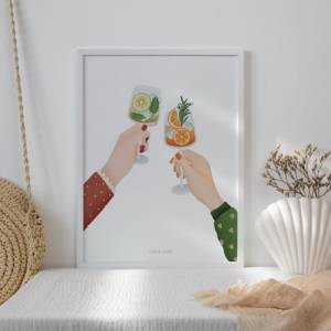 Poster Feiern Cocktails in Händen Kunstdruck Anstoßen Drinks Silvester - Wanddeko Küche Cheers Sekt Poster - Geschenk Be Bild 3