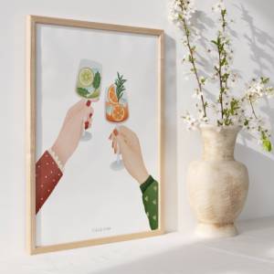 Poster Feiern Cocktails in Händen Kunstdruck Anstoßen Drinks Silvester - Wanddeko Küche Cheers Sekt Poster - Geschenk Be Bild 5
