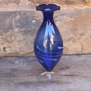 filigrane Vase Kelch Blau Glas mundgeblasen Lauscha 60er Jahre Vintage DDR GDR Bild 2