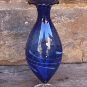 filigrane Vase Kelch Blau Glas mundgeblasen Lauscha 60er Jahre Vintage DDR GDR Bild 3