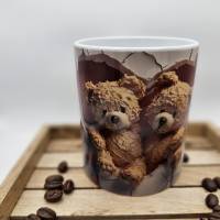 Teddy Pärchen in Herz, 3D Optik, Keramik Tasse, Kaffeetasse 330 ml Bild 2