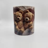 Teddy Pärchen in Herz, 3D Optik, Keramik Tasse, Kaffeetasse 330 ml Bild 5