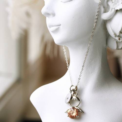 Kette Engel personalisiert Sterling Silber und Edelstahl Initial per Hand gestempelt Geschenk