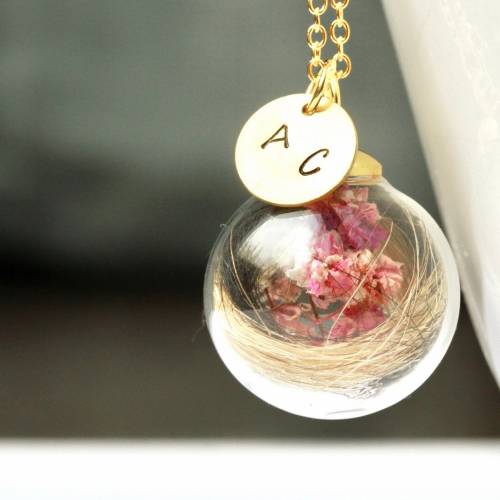 Kette Initial Haare Blüten ein Terrarium für Tier- oder Menschenhaare als stilvolle und persönliche Erinnerung oder emot