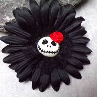 SCHWARZ Skull Jack Haarspange Haargummi Stoff Rose  Blume Bild 1