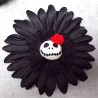 SCHWARZ Skull Jack Haarspange Haargummi Stoff Rose  Blume Bild 3
