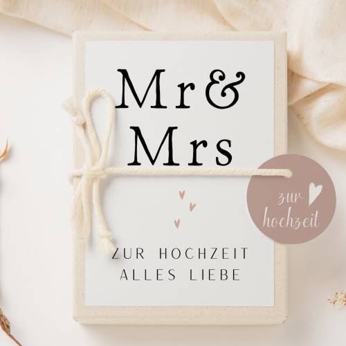 Geschenkschachtel Hochzeit Mr & Mrs schwarz/weiß - Geldgeschenk Hochzeit schlicht - Geldgeschenk Namen Brautpaars
