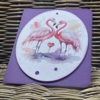 Grußkarte zum Valentinstag - Hochzeitstag - für Verliebte - selbstgemacht - Valentinstagskarte - Flamingos Bild 2