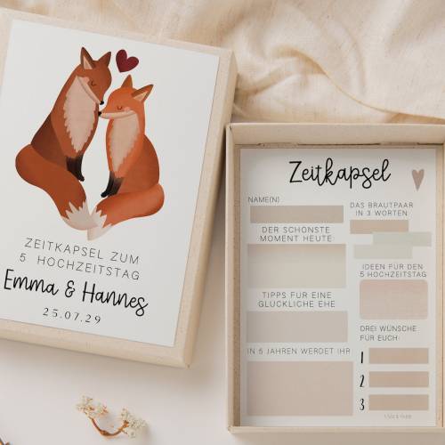 Zeitkapsel Hochzeit zum Ausfüllen Füchse 5 Jahre - Karten in A6 - kreative Alternative zum Gästebuch - Fragekarten zum A