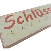 Schlüsselbrett Holz | Shabby Chick | vanille-antik rot | 35x12cm Bild 3