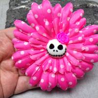 Skull Jack Haarspange Haarklammer polka dots  Stoff Rose  Blume rosa / pink Bild 3