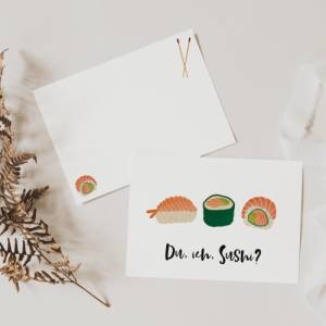 Postkarte Sushi A6 Einladung Sushi - Gutschein Sushi essen - Einladungskarte Freundin - Geschenkidee beste Freundin Bild 1