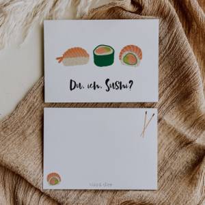 Postkarte Sushi A6 Einladung Sushi - Gutschein Sushi essen - Einladungskarte Freundin - Geschenkidee beste Freundin Bild 2