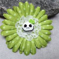 Skull Jack Haarspange Haarklammer polka dots  Stoff Rose  Blume grün Bild 1
