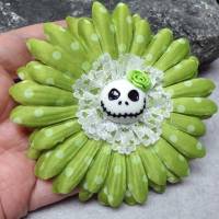 Skull Jack Haarspange Haarklammer polka dots  Stoff Rose  Blume grün Bild 2