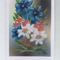 Grußkarte,  Geburtstagskarte, Urlaubsgruß -  Alpenblumen -  handgemalt Bild 1