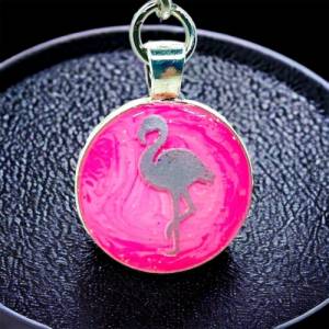 Flamingo Schlüsselanhänger Silber und Rosa mit Muschel und Seestern Anhänger, Resin handgmacht Bild 6