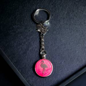 Flamingo Schlüsselanhänger Silber und Rosa mit Muschel und Seestern Anhänger, Resin handgmacht Bild 8