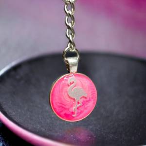Flamingo Schlüsselanhänger Silber und Rosa mit Muschel und Seestern Anhänger, Resin handgmacht Bild 9