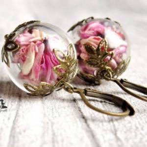 Blüten Ohrringe Ginster Vintage bronze Style pink rosa Blüten Ohrhänger  Terrarium Ohrringe Bild 1