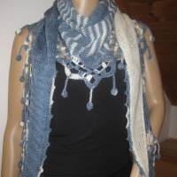 Dreieckstuch, Schaltuch aus handgefärbter Wolle mit Baumwolle, gestrickt und gehäkelt, Schal, Stola Bild 2