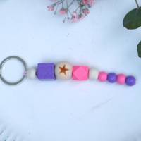 Schlüsselanhänger Taschenanhänger Holzperlen lila rosa farbig Bild 3