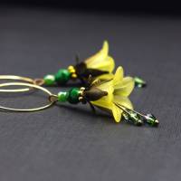 Blüten Ohrringe gelb, grün, floral, Blumeohrringe Bild 4