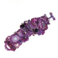 Armband pink lila Unikat handgemacht aus Perlmutt und Glas im Ibiza stil Beerentöne Bild 6