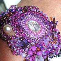 Armband pink lila Unikat handgemacht aus Perlmutt und Glas im Ibiza stil Beerentöne Bild 9