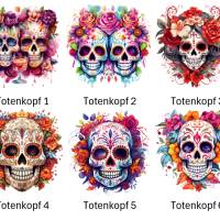 Bügelbilder Bügelmotiv Totenkopf Sugar Skull Blumen floral Schädel Höhe 10cm Bild 2